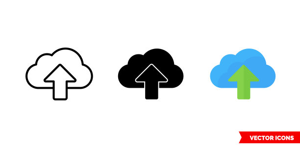 上传图标的3种类型的颜色，黑色和白色，轮廓。孤立向量符号符号图片下载