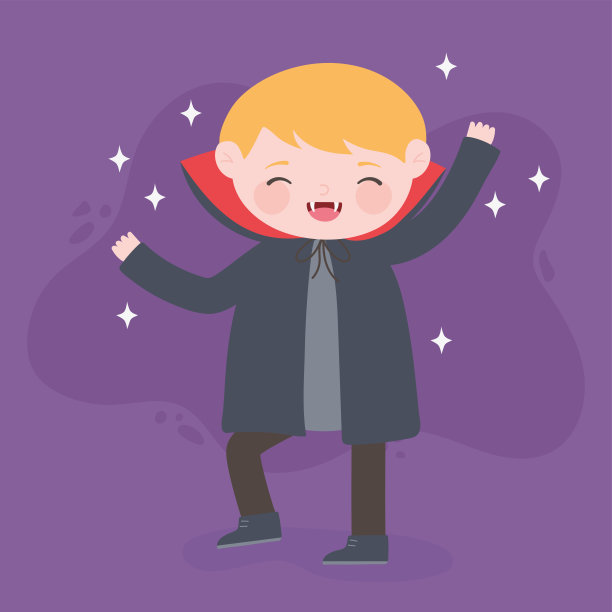 万圣节快乐，穿着斗篷的角色男孩德古拉，不给糖就捣蛋，派对庆祝图片下载