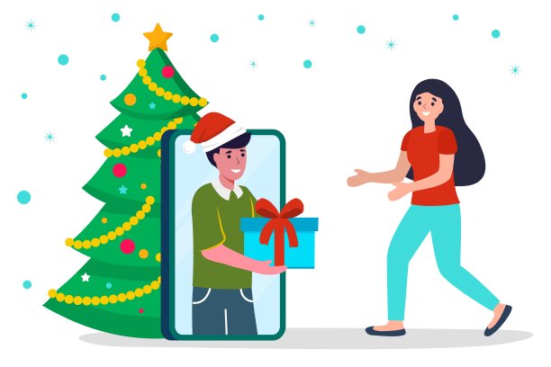 男子赠送礼物盒给女孩矢量插图概念新年节日礼物图片下载