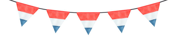 水彩画的节日花环与三角形旗帜的荷兰。手绘水彩图形绘制，剪纸元素的设计，海报，封面，邀请，标题，卡片。图片下载