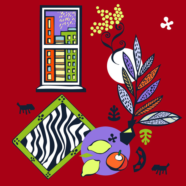 手绘矢量平面窗户与景观。手绘墨水插图。现代装饰背景。矢量模式。印刷纺织品，布料，壁纸，剪贴簿图片下载