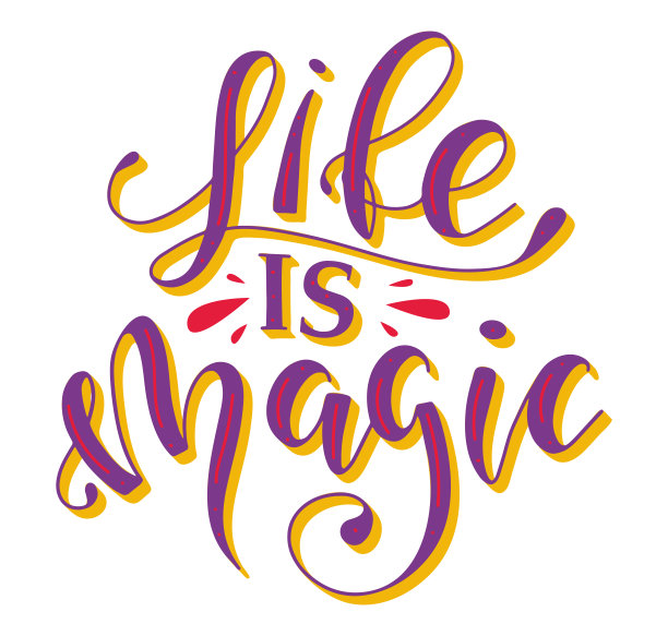 生活是魔法彩色字体，矢量股票插图海报，照片叠加，贺卡，t恤打印和社会媒体图片下载