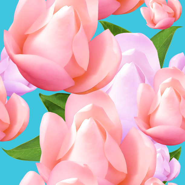 木兰。插图，花的纹理。用于连续复制的无缝模式。花卉背景，照片拼贴为纺织品，棉布面料。用于墙纸，封面图片下载