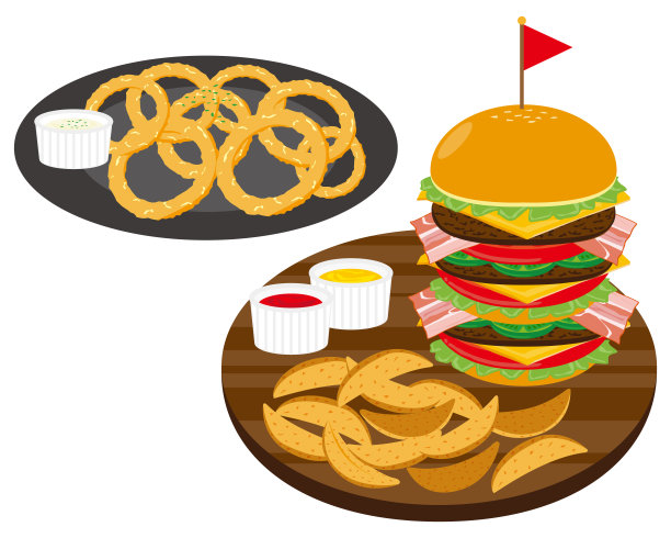 矢量图的汉堡与薯条和洋葱圈图片下载