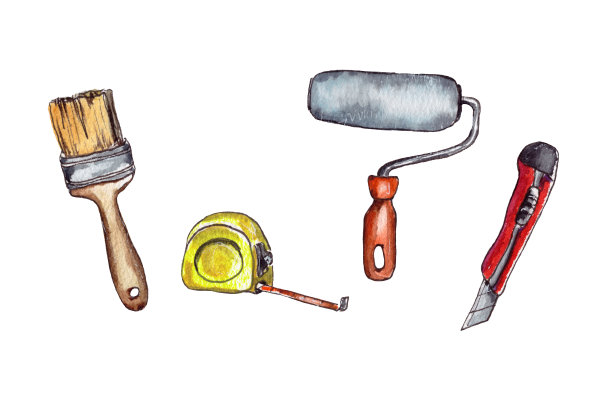 水彩插图工具修复，设置，孤立图片下载