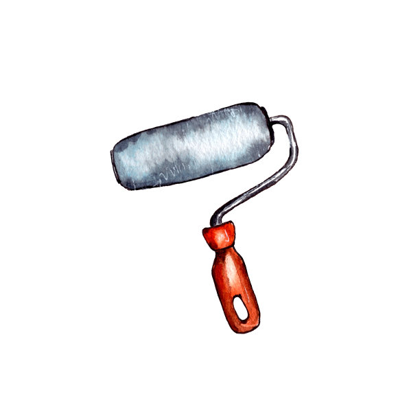 手绘水彩插图修复工具:油漆辊墙墙墙纸，油漆墙壁图片下载