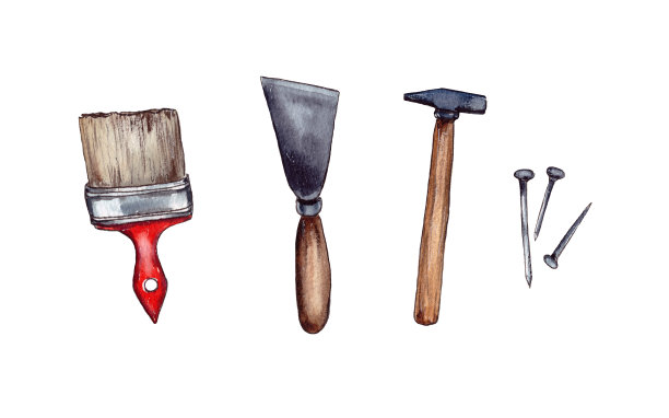 水彩插图工具修复，设置，孤立图片下载