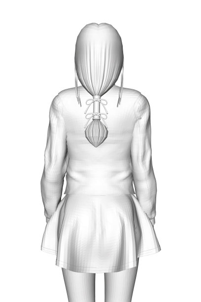 穿着裙子和长发的女学生模特。后视图。3 d。矢量图图片下载