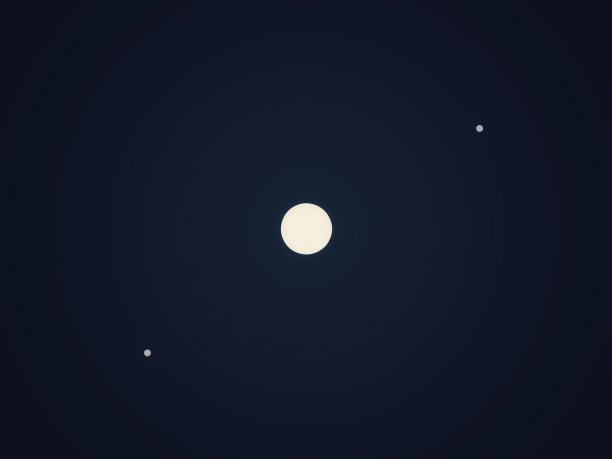 在蓝色的夜空中，两颗星星围绕着满月图片下载