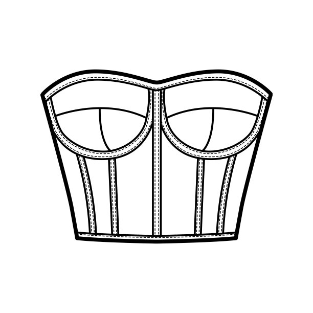 紧身衣风格的紧身衣顶部技术时尚插图与模压杯，紧密贴合，背部拉链紧固，裁剪长度图片下载