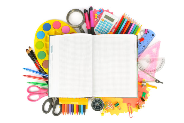 收集学习用品，孤立在纯白的背景上。图片下载