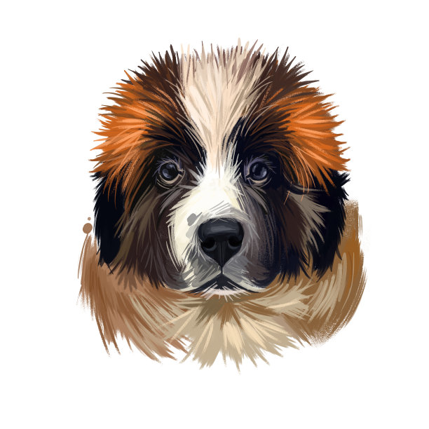 莫斯科看门狗，俄罗斯莫斯科书屋sobaka数字艺术插画。俄罗斯原产宠物，体重大，性情温和。山地犬犬强大的品种特写肖像。图片下载