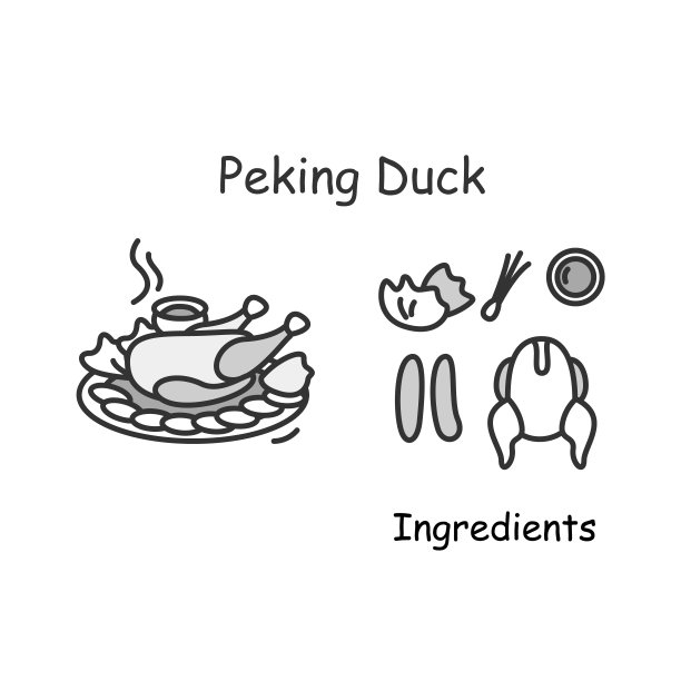 北京烤鸭图标。传统的中国菜服务和配料简单的矢量插图图片下载