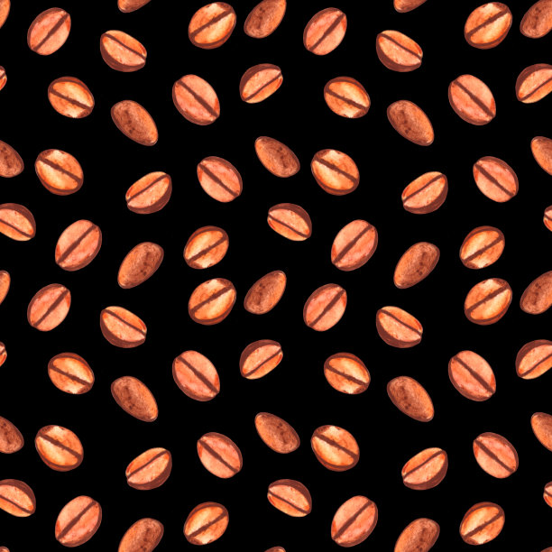 无缝图案与咖啡豆。水彩插图背景的咖啡馆，小酒馆，餐厅，酒吧菜单卡。饮食抽象纹理设计图片下载