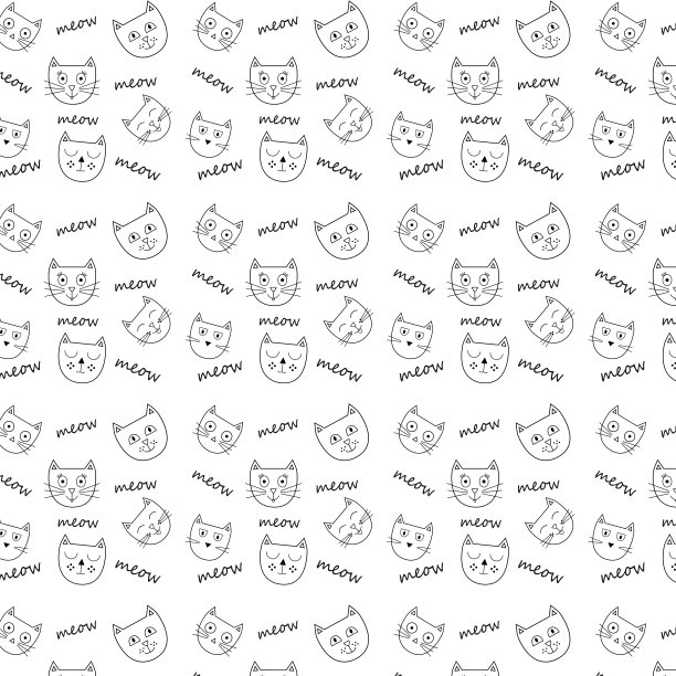 无缝模式的字符猫的脸与不同的情绪涂鸦集矢量插图图片下载