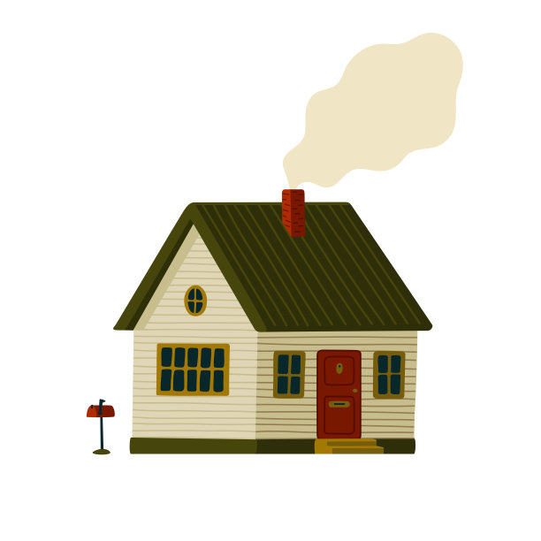 红房子。绿岛上的乡村风格的木制谷仓房子图片下载