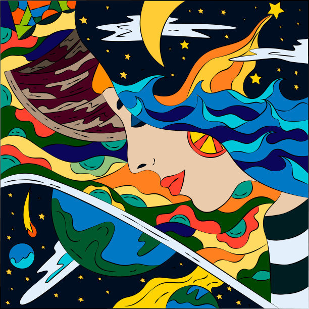 明亮的抽象插图在一个自由的主题。超现实幻想向量图形。图片下载