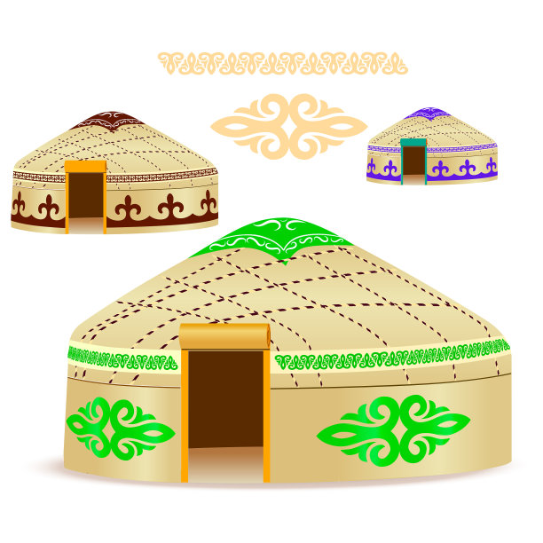 孤立观赏性游牧帐篷矢量插图图片下载