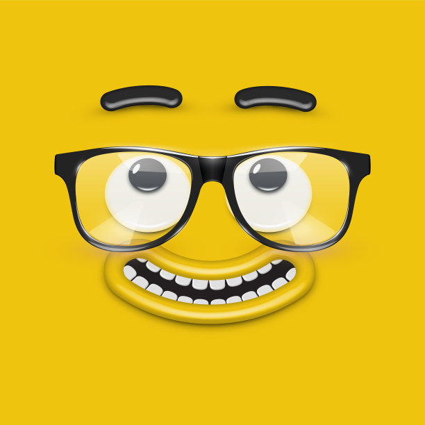 可爱的表情与眼镜在黄色的背景，矢量插图图片下载
