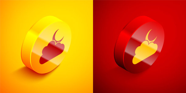 等距云与月亮图标孤立在橙色和红色的背景。多云的夜晚的迹象。睡眠的梦想的象征。晚上或睡觉的时间标志。圆按钮。向量图片下载