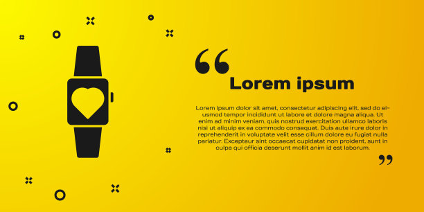 黑色智能手表图标孤立在黄色背景。向量图片下载