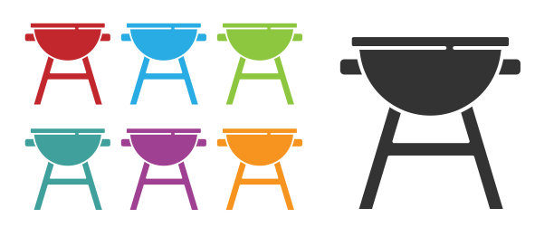 黑色烧烤架图标孤立的白色背景。烧烤烧烤聚会。设置图标丰富多彩。向量图片下载