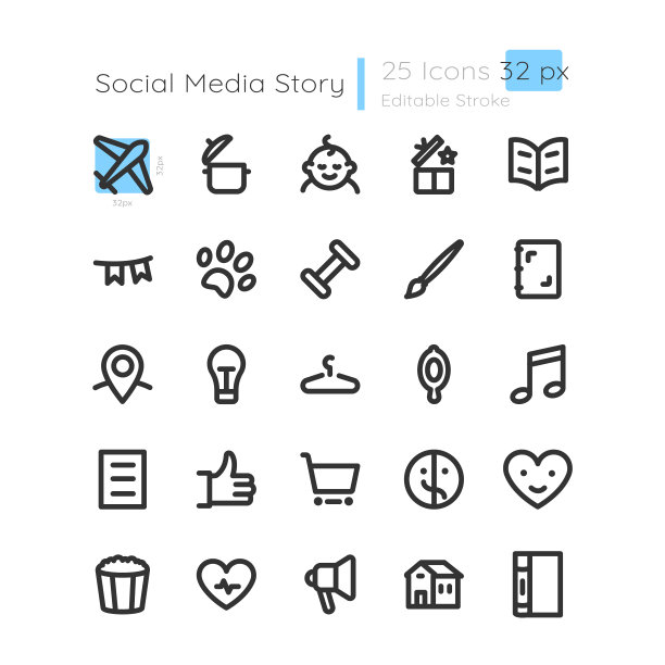 生活方式的故事突出线性图标集图片下载