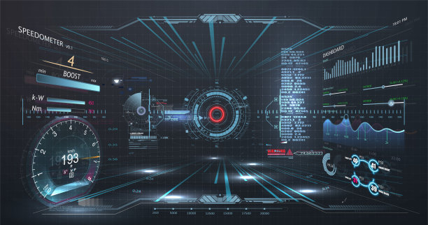 虚拟现实。未来的VR平视显示设计。科幻头盔HUD, GUI,UI。未来显示与数据，速度计和统计面板。未来无人驾驶汽车的驾驶舱。高科技屏幕图片下载