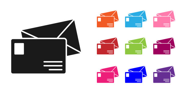 黑色信封图标隔离在白色背景上。电子邮件信息字母符号。设置彩色图标。矢量图图片下载