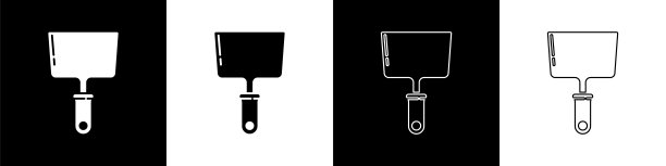 设置油灰刀图标隔离在黑白背景上。抹刀修理工具。填缝或涂漆工具。矢量图图片下载