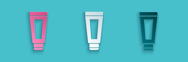 纸切割膏霜或乳液化妆品管图标隔离在蓝色背景。男士身体护理产品。纸艺术风格。矢量图图片下载