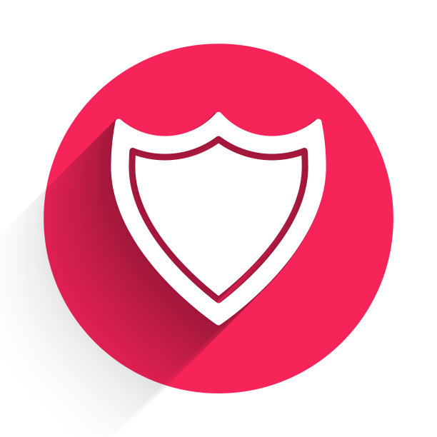 白盾图标与长阴影隔离。警卫队的迹象。安全、安全、保护、隐私的概念。红色圆圈按钮。矢量图图片下载