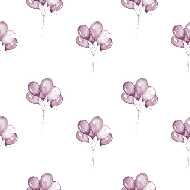 手绘水彩插图。无缝模式。白色背景上的一组气球。孤立的,单色图片下载
