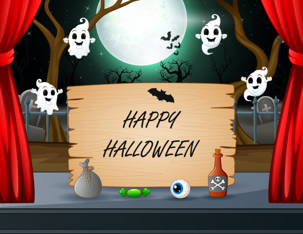 万圣节短信与幽灵飞舞的标志图片下载