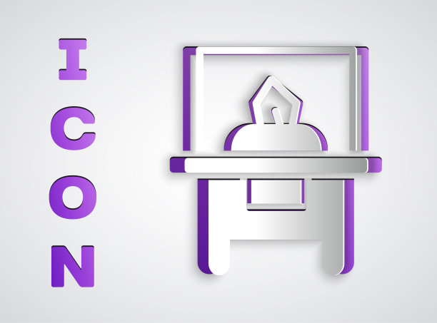 剪纸玻璃陈列柜的展览图标孤立在灰色背景。纸艺术风格。向量图片下载