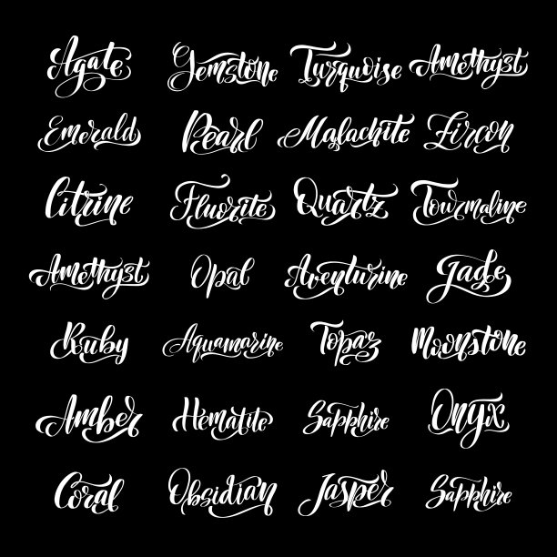 宝石的名称。玛瑙、砂石、翡翠、钻石、绿松石图片下载