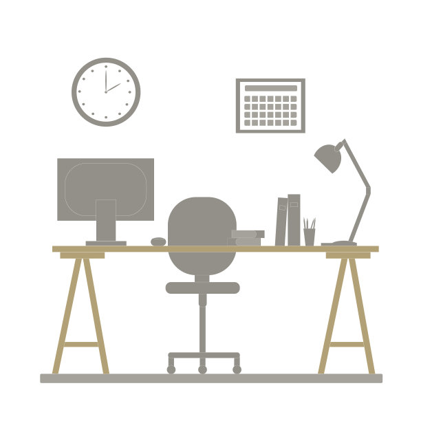 工作场所。为成功的工作安排空间。舒适的桌椅、电脑及必需品。矢量设计。图片下载