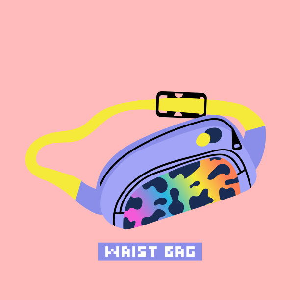 香蕉形腰带袋彩色腰袋。90年代的复古风格。孤立的矢量图。图片下载