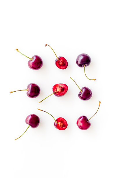 新鲜樱桃图案，俯视图。食物浆果背景图片下载