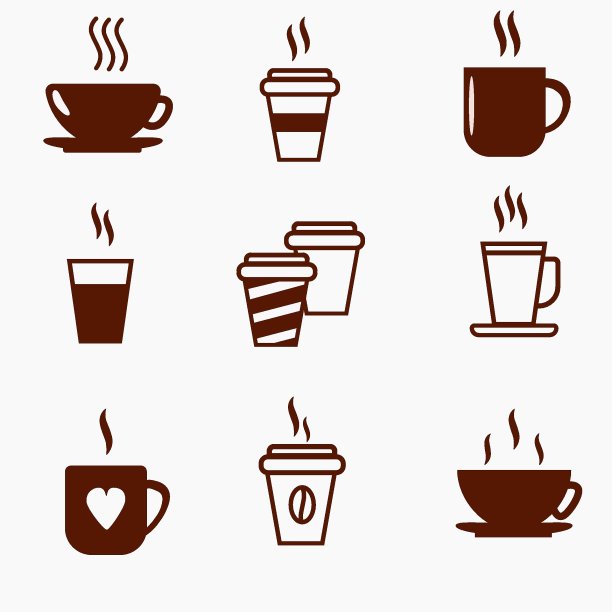 图形图标的主题热饮，茶和咖啡在杯子和杯子图片下载