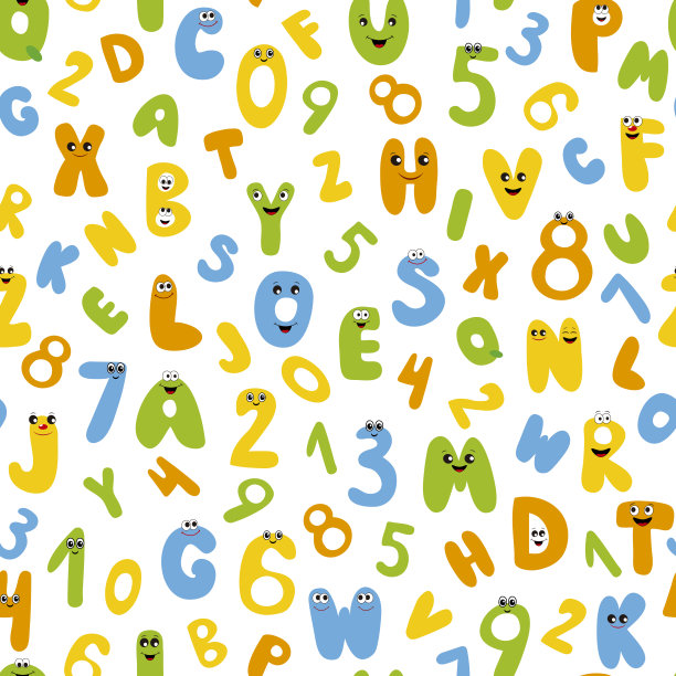 幼稚的字母和数字的无缝模式。图片下载