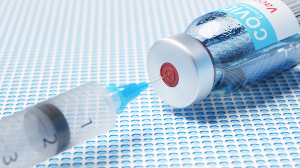 带针的医疗注射器和带疫苗的螺栓。三维渲染图片下载