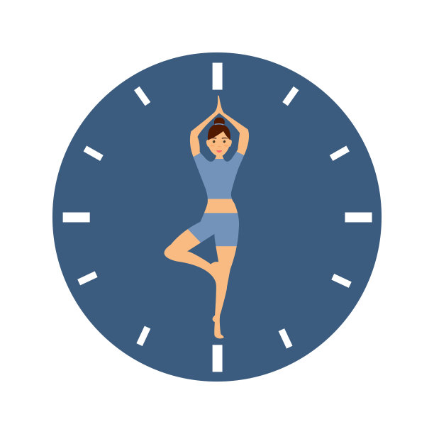 年轻女子站在瑜伽姿势。在钟的中心冥想。用于演示的生活指导工具。白色背景是健康的生活方式或生活平衡的概念。图片下载