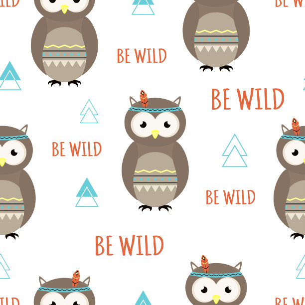 无缝猫头鹰图案孤立在白色背景图片下载