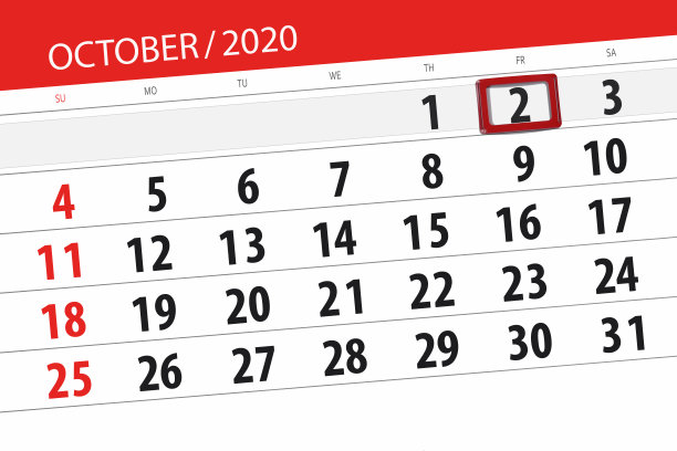 2020年10月的日历计划，截止日期，2日，星期五图片下载
