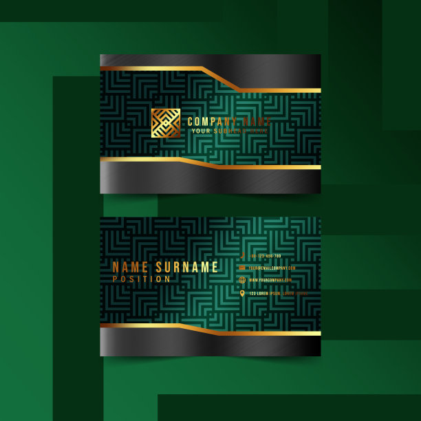 现代几何名片与几何图案，金色的文本，和梯度颜色图片下载