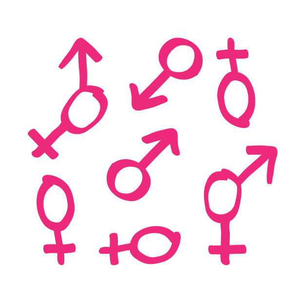 手绘性别符号。涂鸦风格的男性和女性标志素描。关于性别差异和关系，性别角色和性取向的矢量插图图片下载