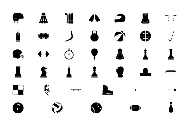 运动配件黑色的色彩设置稳固的风格形象图片下载