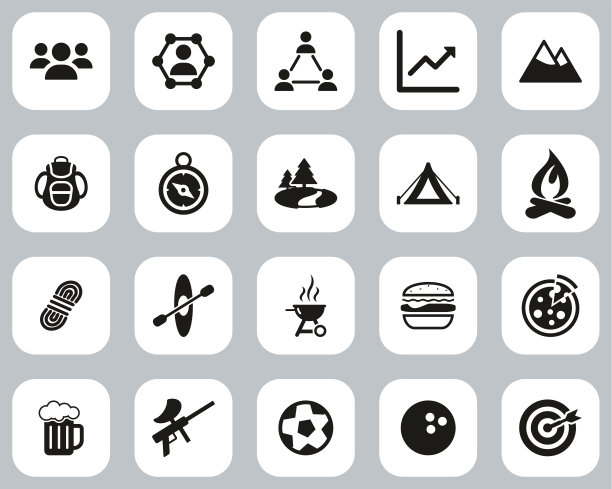 团队建设图标黑白平面设计集大图片下载