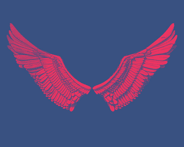 翅膀雕刻绘画象形文字插图孤立在蓝色BG图片下载
